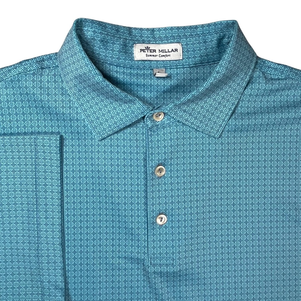 Peter Millar Polo Shirt Men Large Blue Summer Comfort Geometric Golf Performance